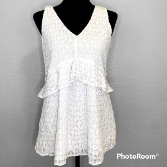 A Pea in the Pod Tops - A Pea in The Pod XS Ruffle Trim White Lace Design Sleeveless Top NWOT